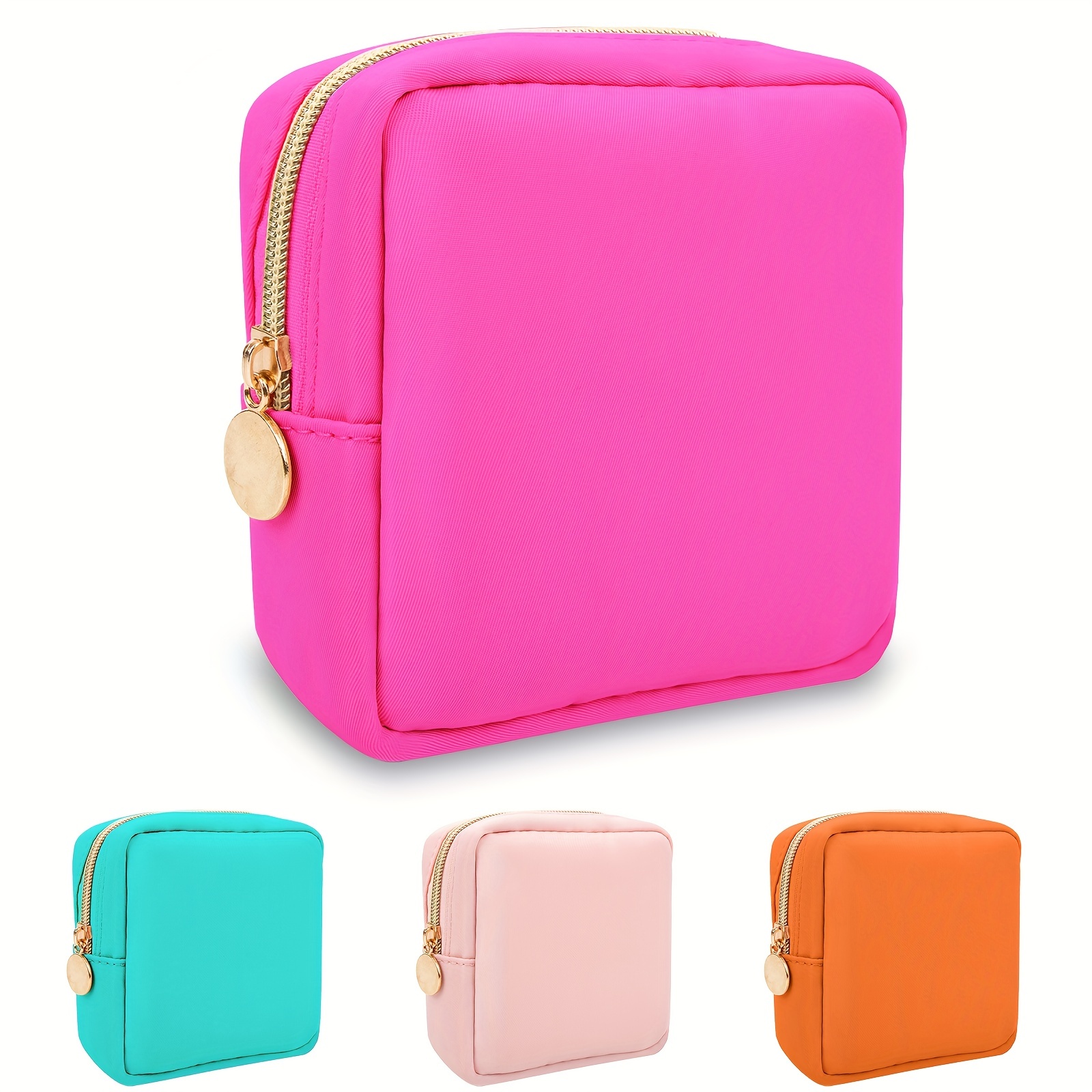Preppy Makeup Bag Travel Cosmetic Bags Small for Women Girls Zipper Pouch  Case Organizer Waterproof Cute (Beige) 