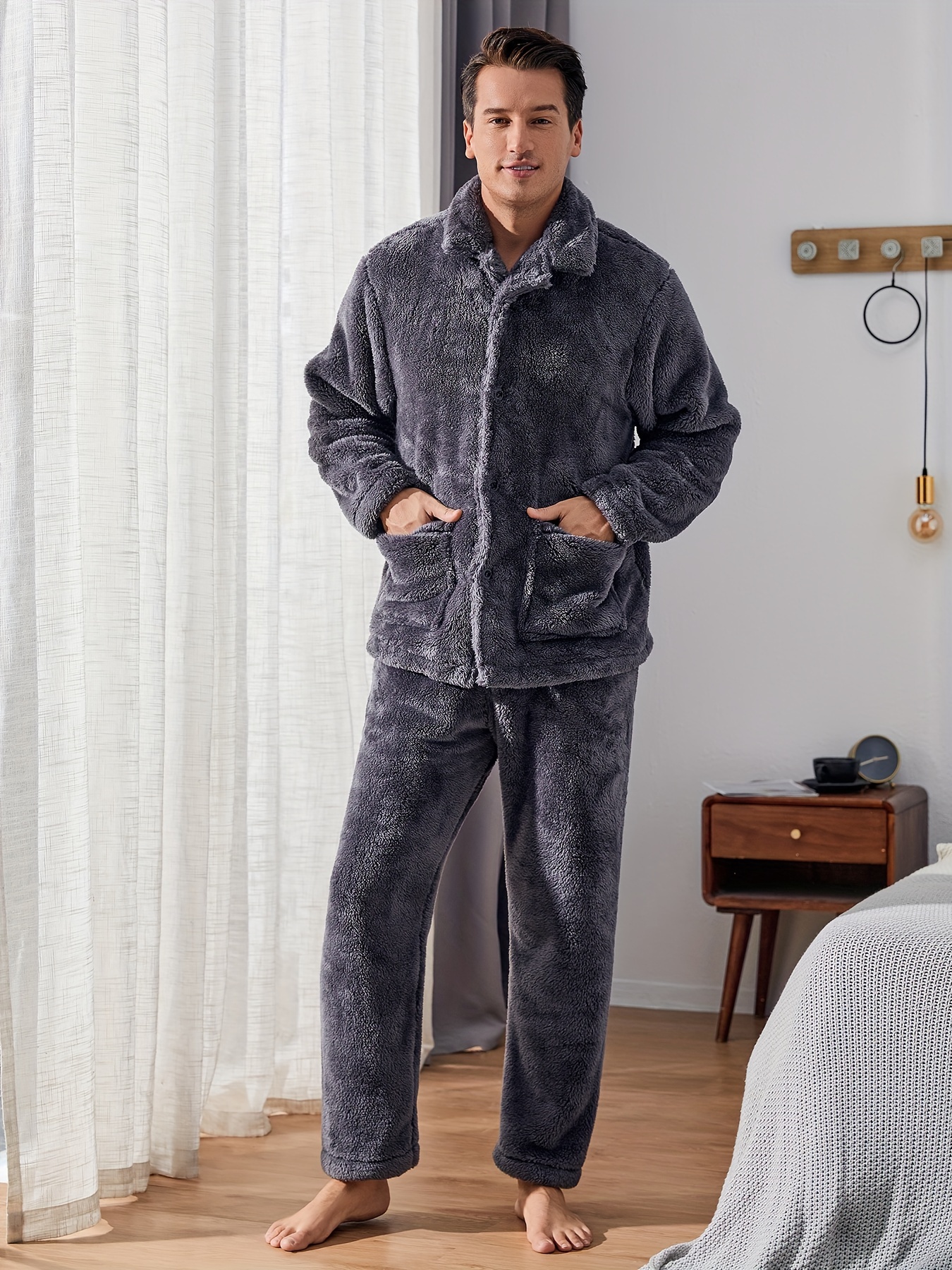 Casual Striped Crew Neck Pajamas Sets Warm Fuzzy Lounge - Temu