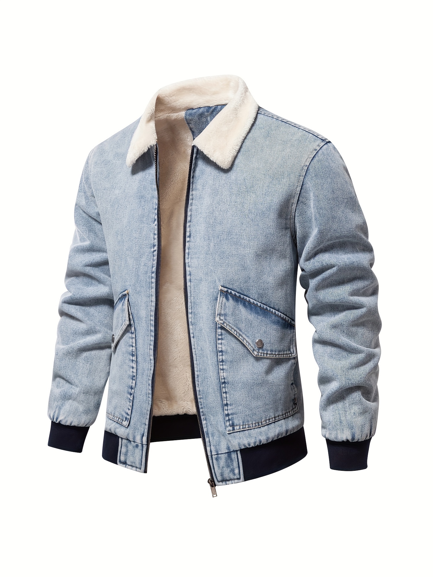Men's Casual Fleece Lined Denim Jacket Street Style Button - Temu United  Kingdom