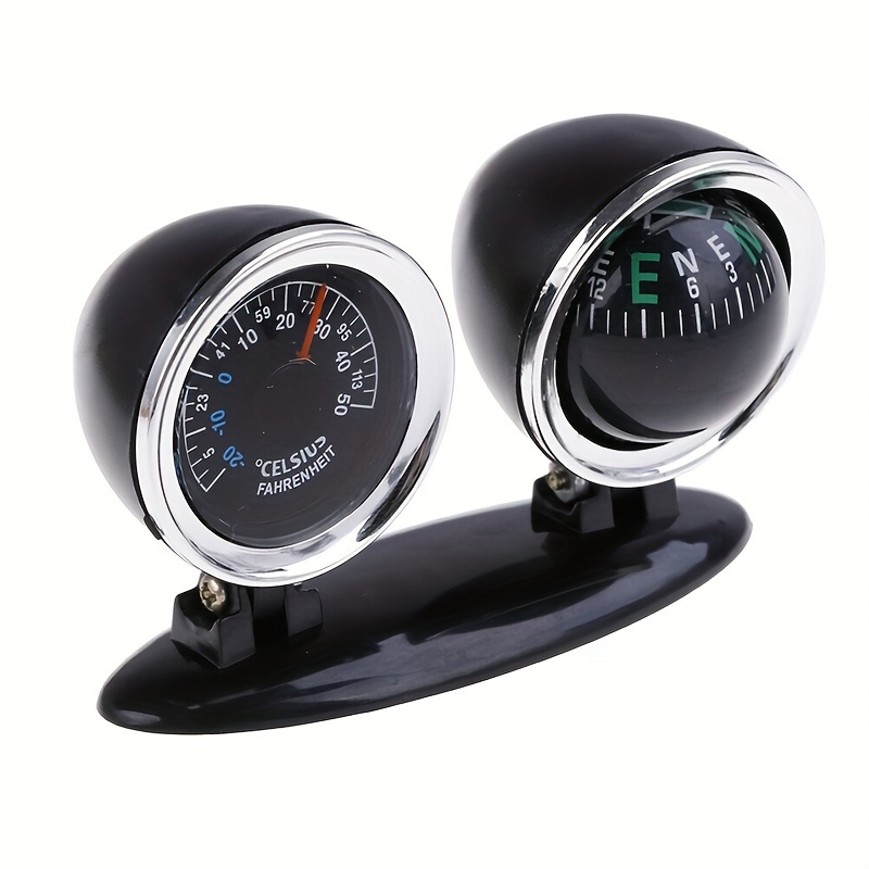 1pc Black Outdoor Two-in-one With Thermometer Car-mounted Car Compass  Ornament