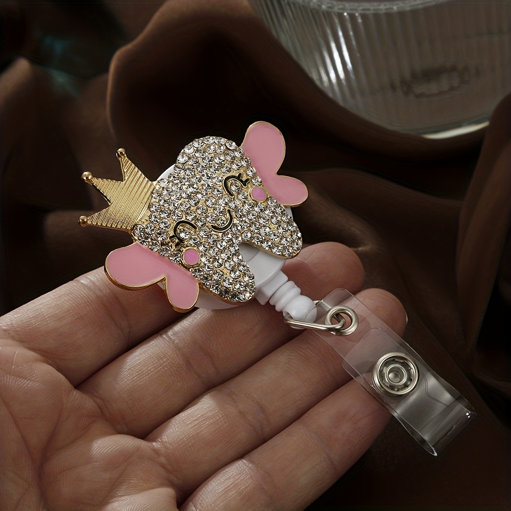 Cute Rhinestone Tooth with Angel Wings Woman Name Card ID Badge Holder  Badge Reel : : Office Products