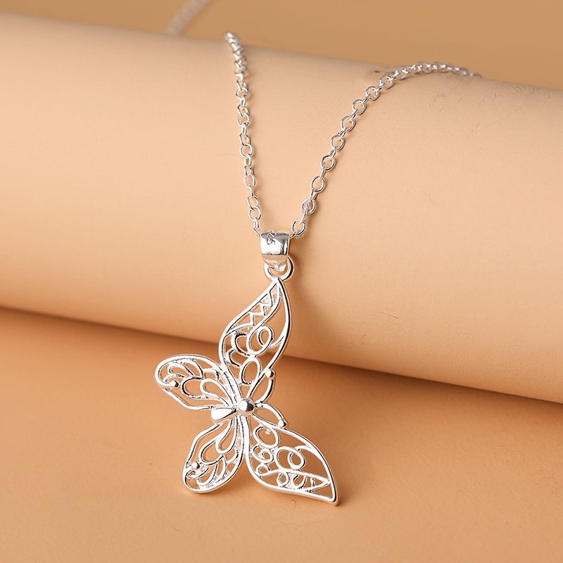 Mini Hollow Out Butterfly Pendant Thin Chain - Temu