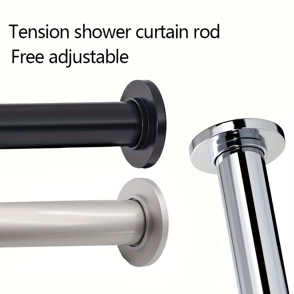 Shower Curtain Rod Adjustable Chrome/black Easy Install - Temu