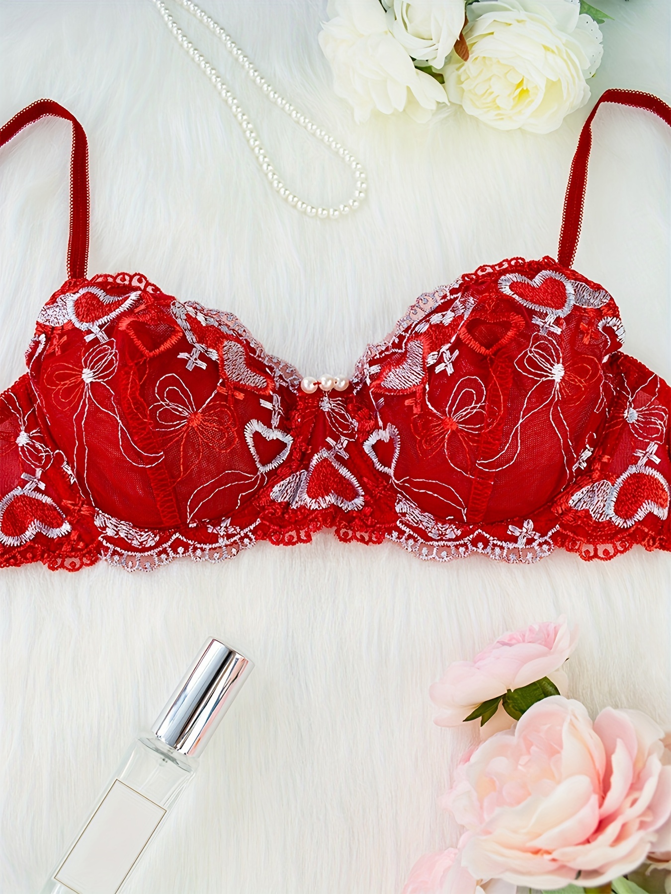 Floral Embroidery Lingerie Set Intimates Bra Thong Women's - Temu