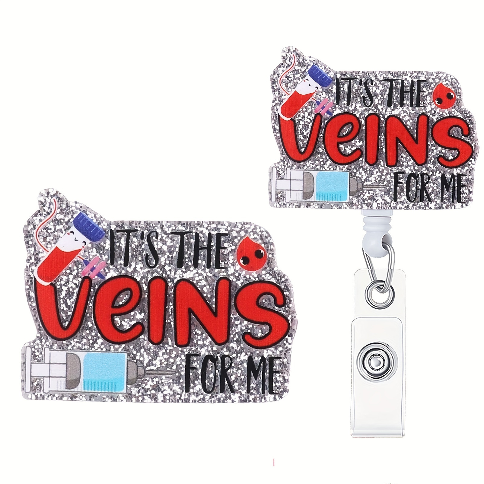 1pc Nurse Retractable Badge Reel With Clip, It's The Veins For Me ID Badge Holder Cute Badge Funny Glitter Badge Reel Gift For RN LPN CNA Nurse