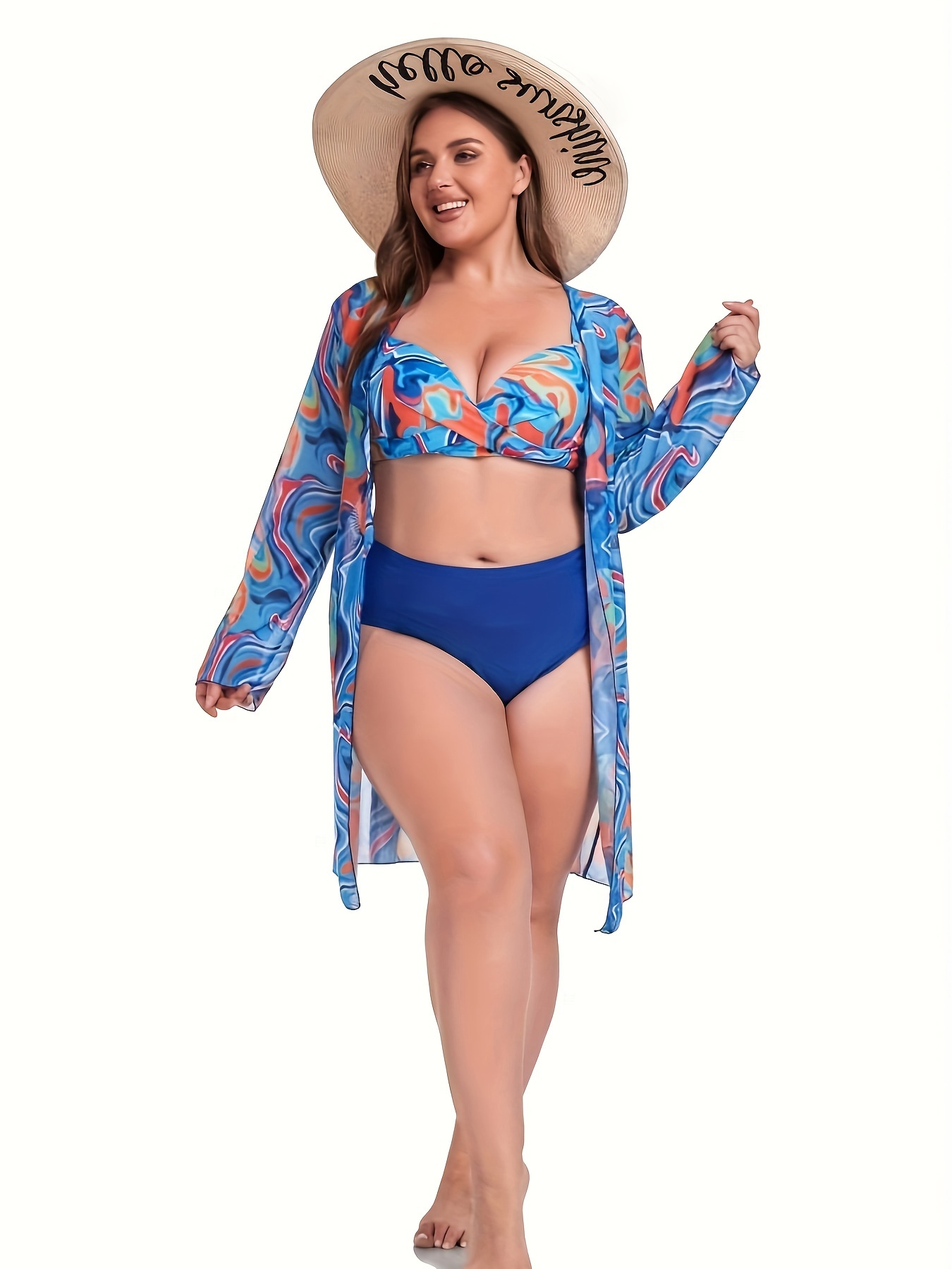 Women's Plus Size Fluid Print Twist Front Bikini Set