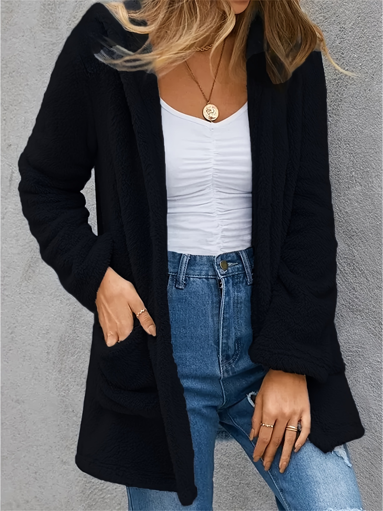 Black teddy coat womens best sale