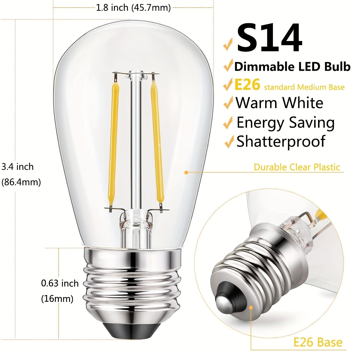 0.5 Watt S14 LED Colored String Light Bulb, E26/Medium (Standard) Base