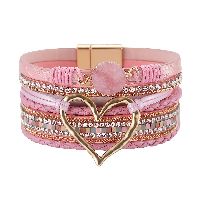 Exaggerated Love Shape Warp Bracelet Inlaid Rhinestone Multi - Temu