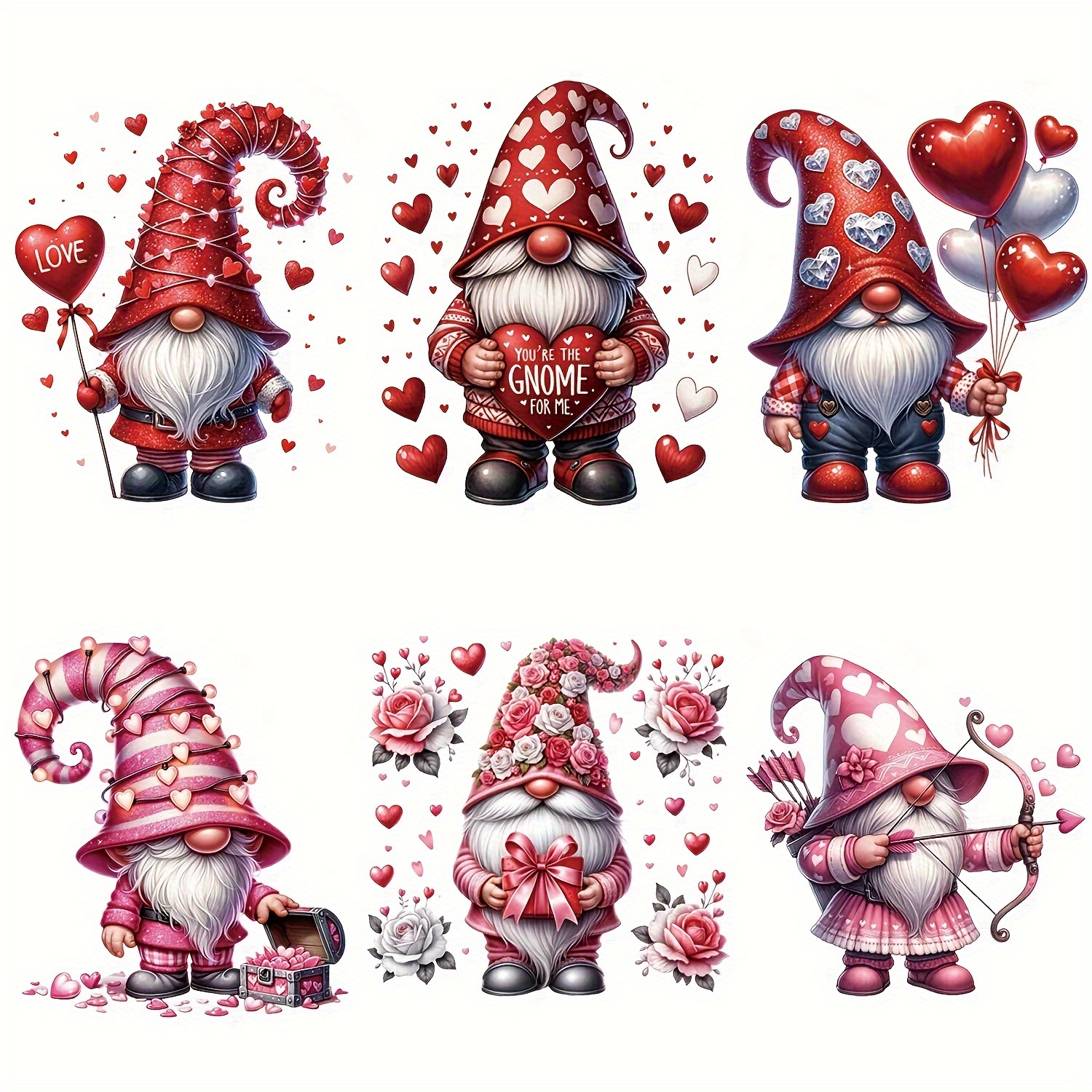 Valentine's Iron-on Transfers Patches for Clothing 3PCS Transfer Paper Love  Gnome Design Heat Transfer Applique Sticker for Men Women Clothes Jeans