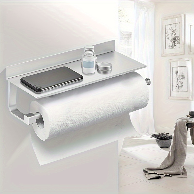 1pc Aluminum Paper Towel Holder, Creative Black Suction Cup Detail Desktop Paper  Towel Holder For Kitchen