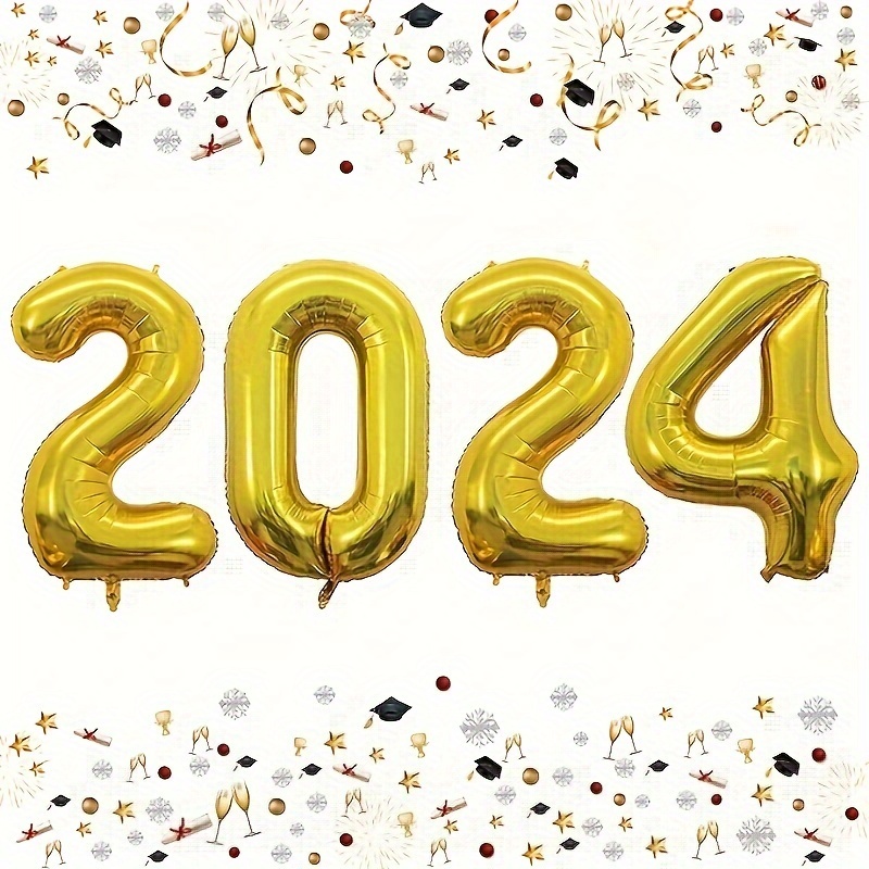 Set 2 pièces Happy 2024 avec guirlande et ballons en aluminium - Réveillon  du Nouvel