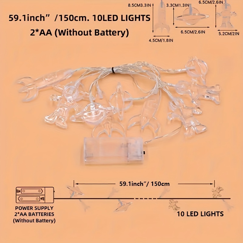 Guirlande lumineuse à 50 LED pour chambre d'enfant, astronaute, vaisseau  spatial, fusée, décoration murale, fenêtre, chambre d'enfant, mariage,  fête, terrasse, Noël (blanc chaud) : : Outils et Bricolage