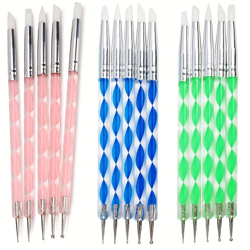  5 Pcs Dual Tipped Silicone Nail Tools Nail Art Sculpture  Pen,Silicone Head Acrylic Handle Nail Art Brushes,Nail Art Tools for Home  Salon (5 color) : Beauty & Personal Care