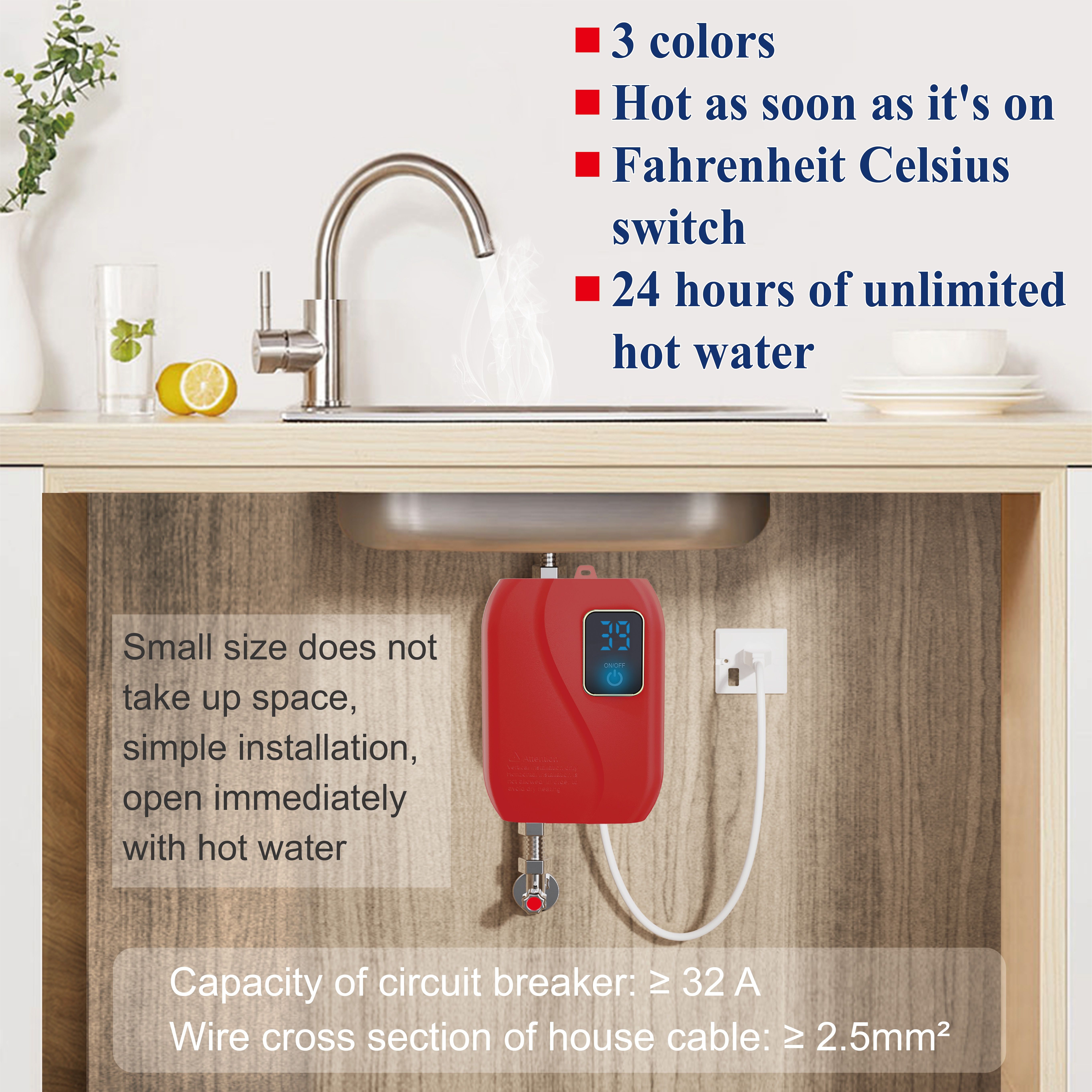3000W Electric Tankless Instant Hot Water Heater Under Sink Tap Bathroom  Kitchen