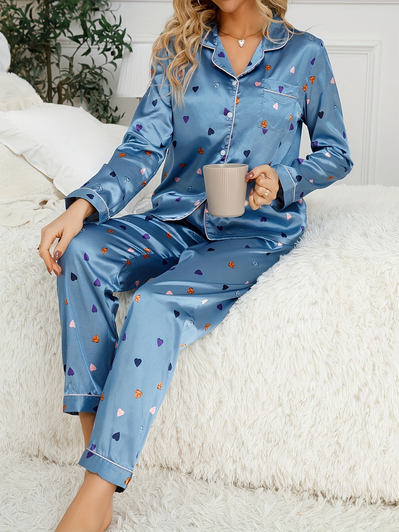 Womens Lounging Pajamas Women Pajamas Set Long Sleeve Shirt Pants Sleepwear  Button Down Cute Pattern Women (Blue, S) : : Clothing, Shoes &  Accessories