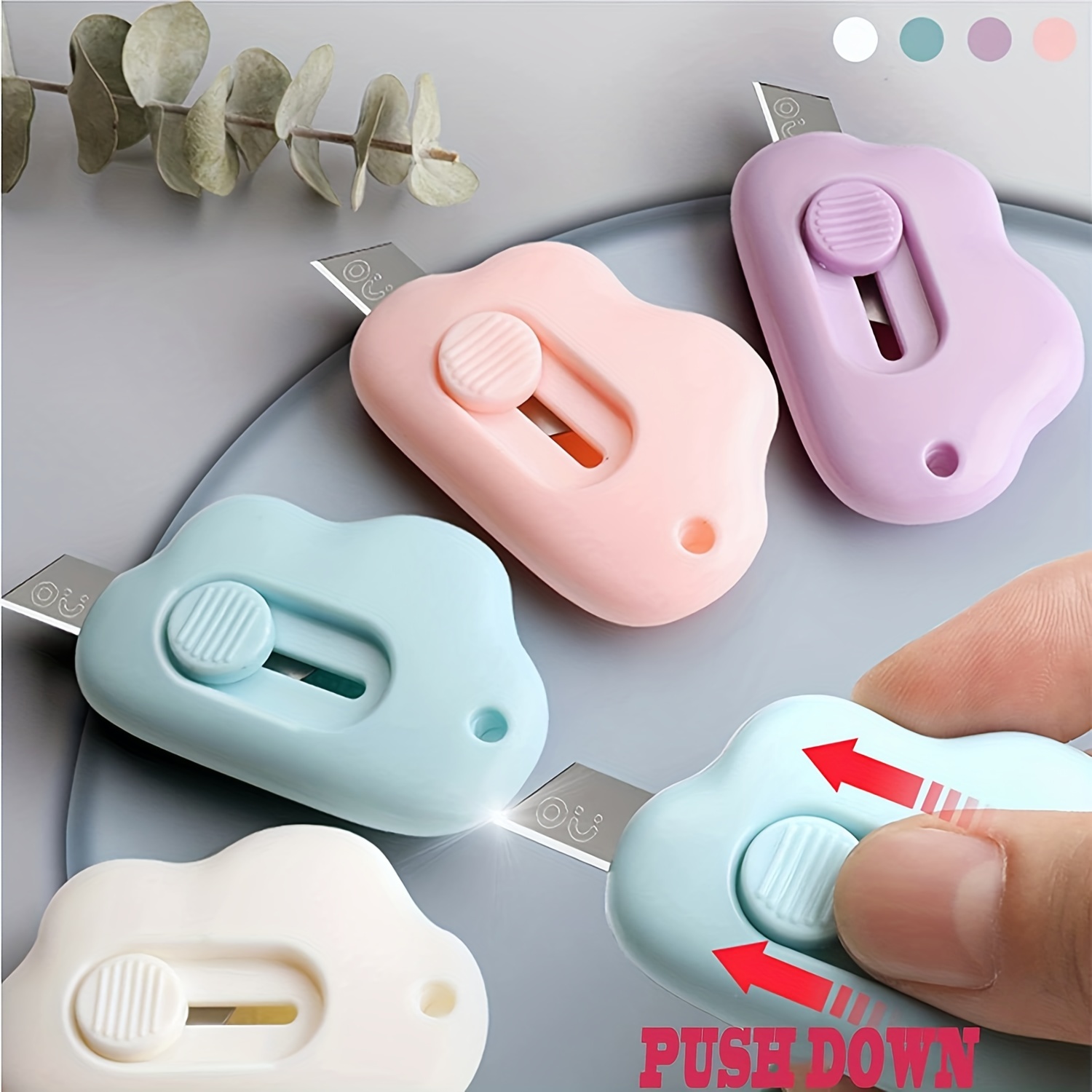3Pcs Mini Cutter Cloud Shape Retractable Letter Opener Utility Shrink Wrap  Box Opener Safety Blade with Key Chain Hole