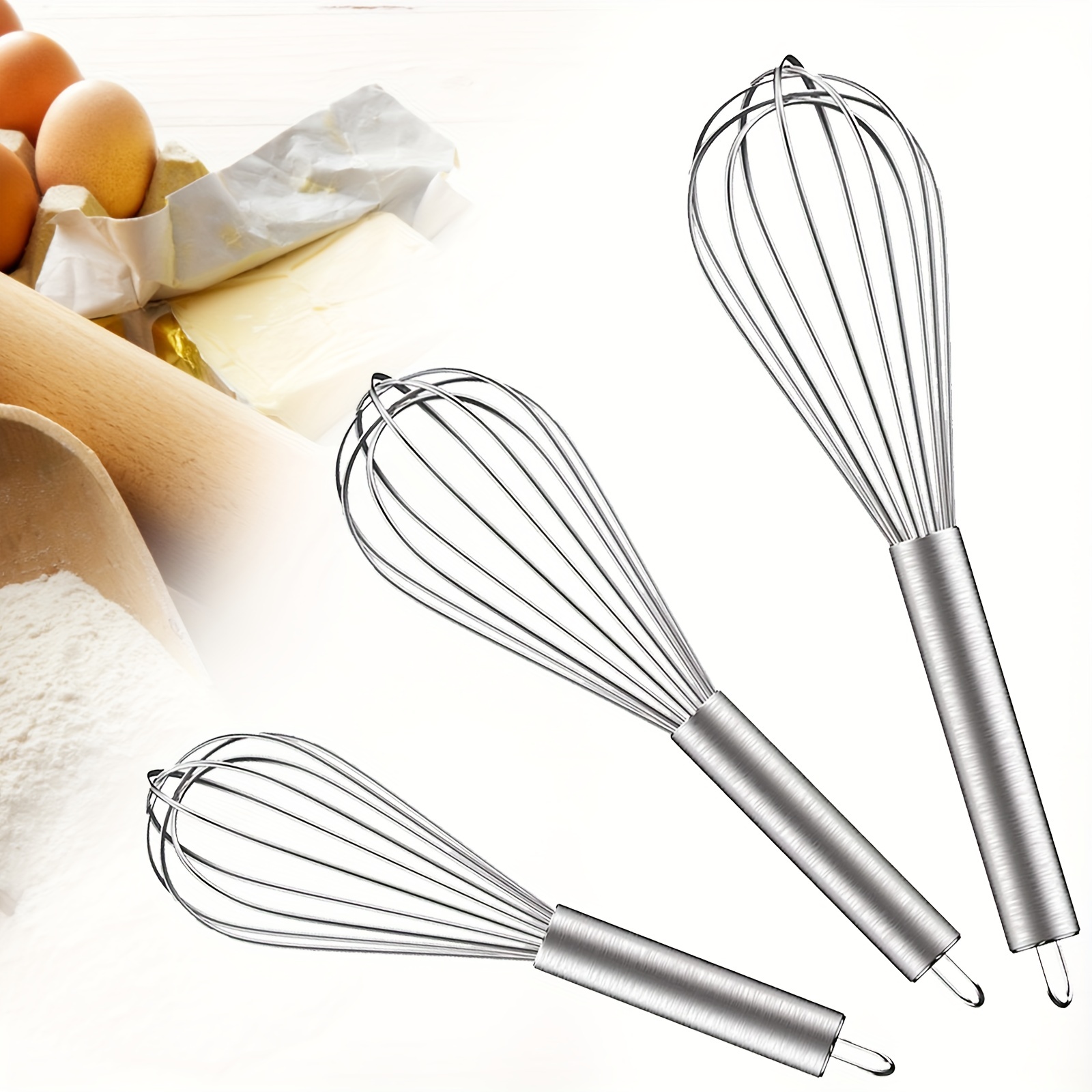 Whisks for Cooking, Stainless Steel Balloon Wire Whisk for  Blending, Whisking, Beating, Stirring, Kitchen Wisks 8 inch: Home & Kitchen