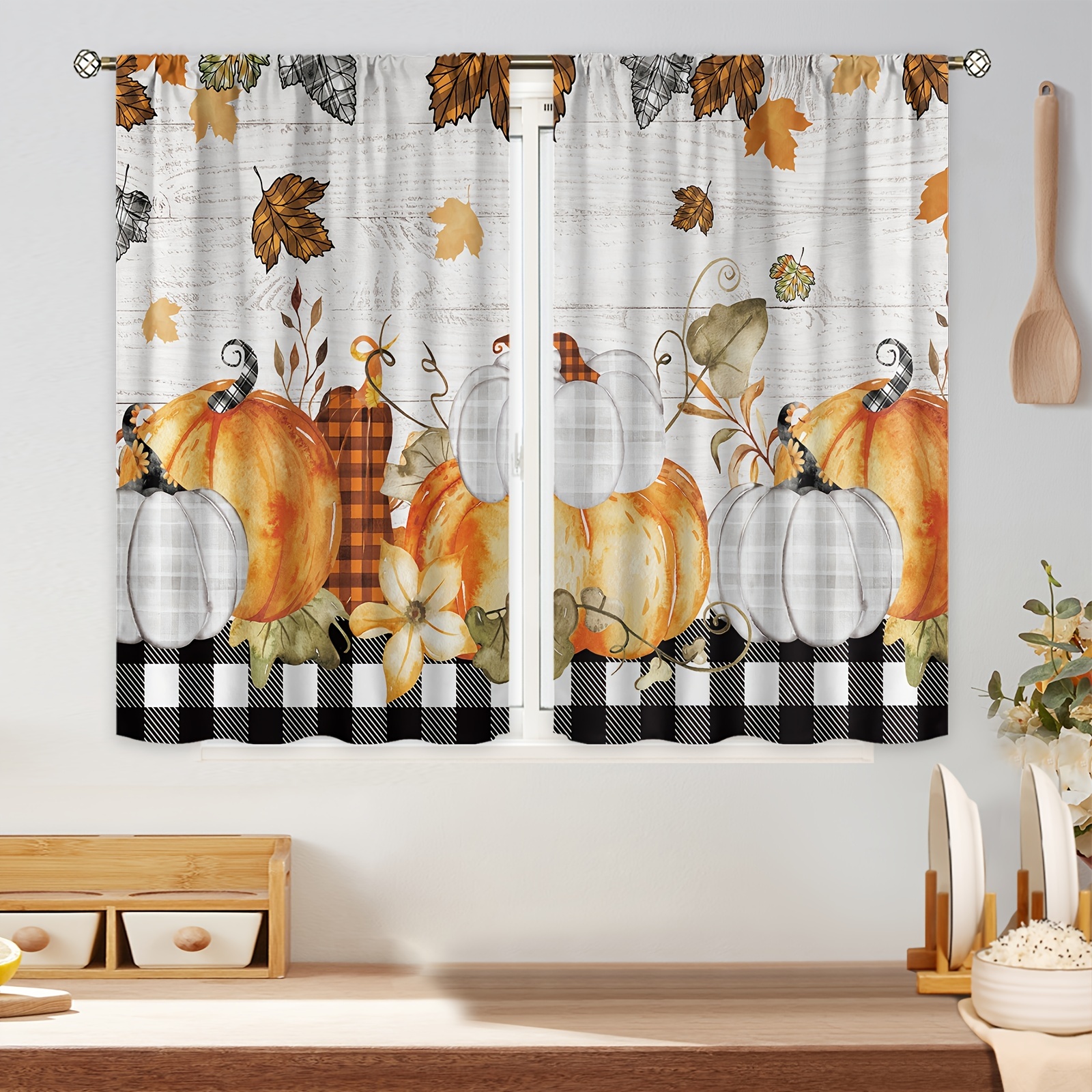 Farmhouse Kitchen Curtains Buffalo Plaid Short Curtains - Temu
