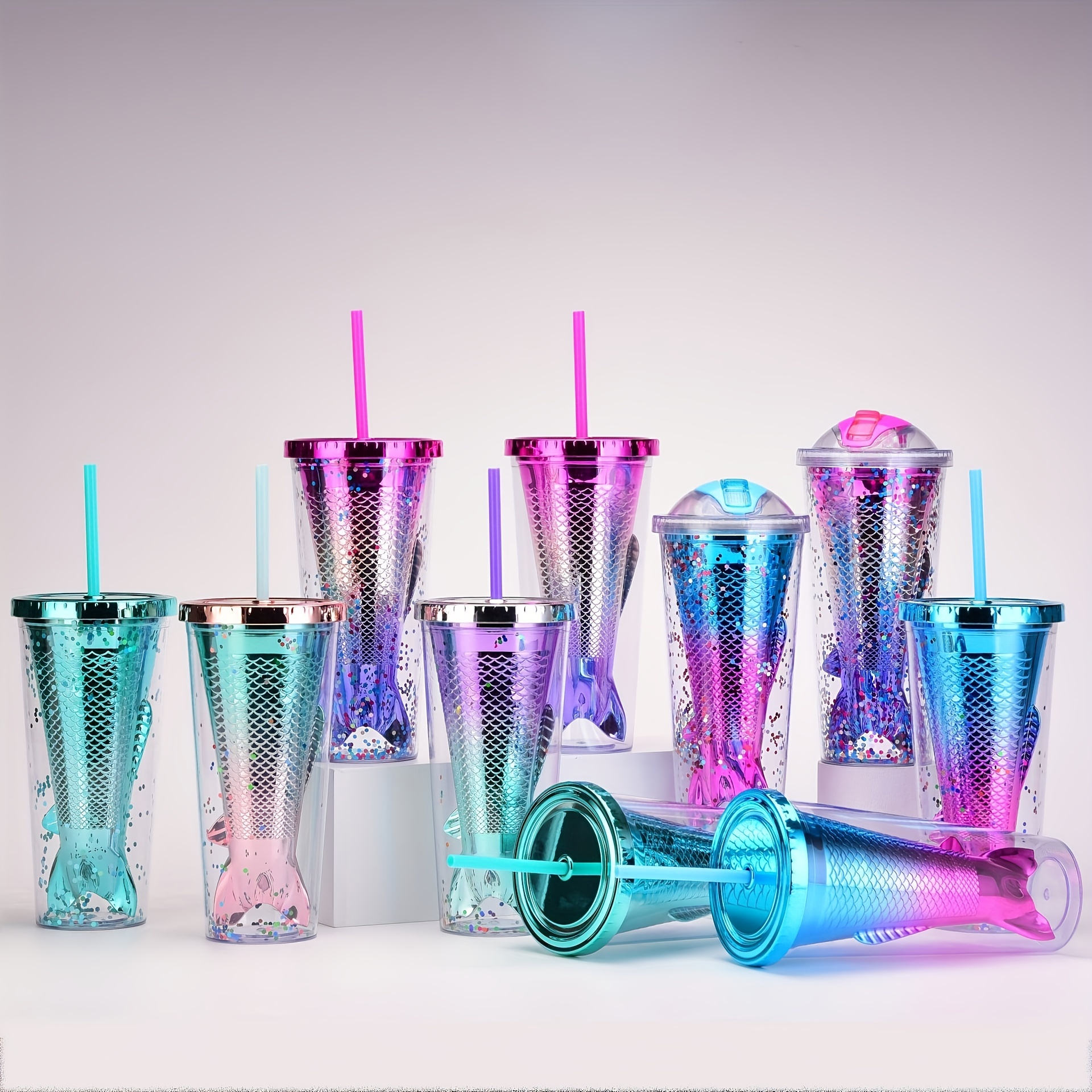 Large Capacity Gradient Color Plastic Straw Sports - Temu