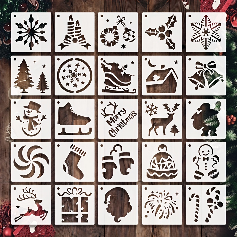 25 pcs Christmas Stencils Reusable, 6x6 Christmas Stencils for Painting on  Wood, Plastic Drawing Painting Spraying Template for Greeting Cards, Xmas