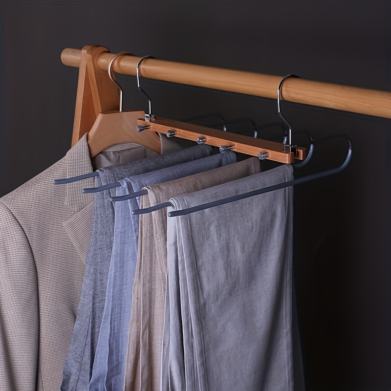 5 in 1 Folding Pants Hanger Solid Wood And Metal Pants Clip