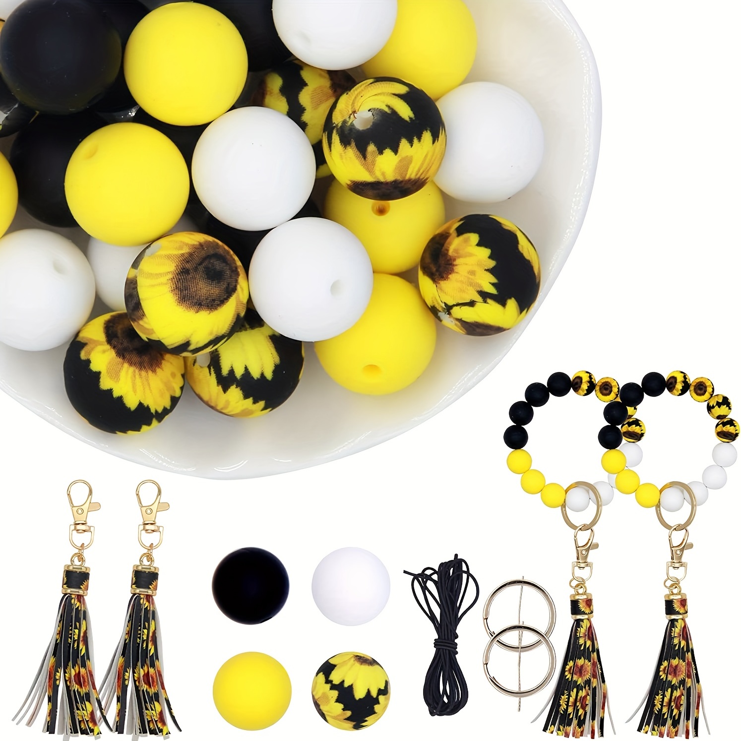 31pcs Silicone Beads for Keychain Making Kit Rubber Beads Bulk for Pen Jewelry Bracelet Necklace Making with Keychain/Tassel/String (Multicolour Set)