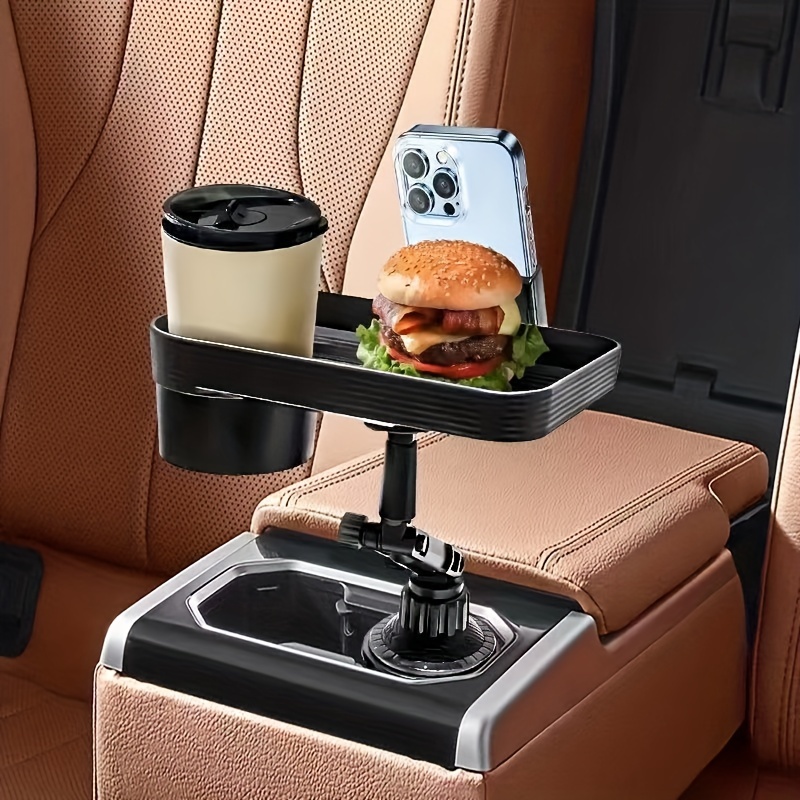 Cup Holder Tray for Car - Adjustable Car Tray Table - Perfect for Eating in Your Car with 9 inch Surface, Phone Slot, and 360? Swivel Arm - Car Food