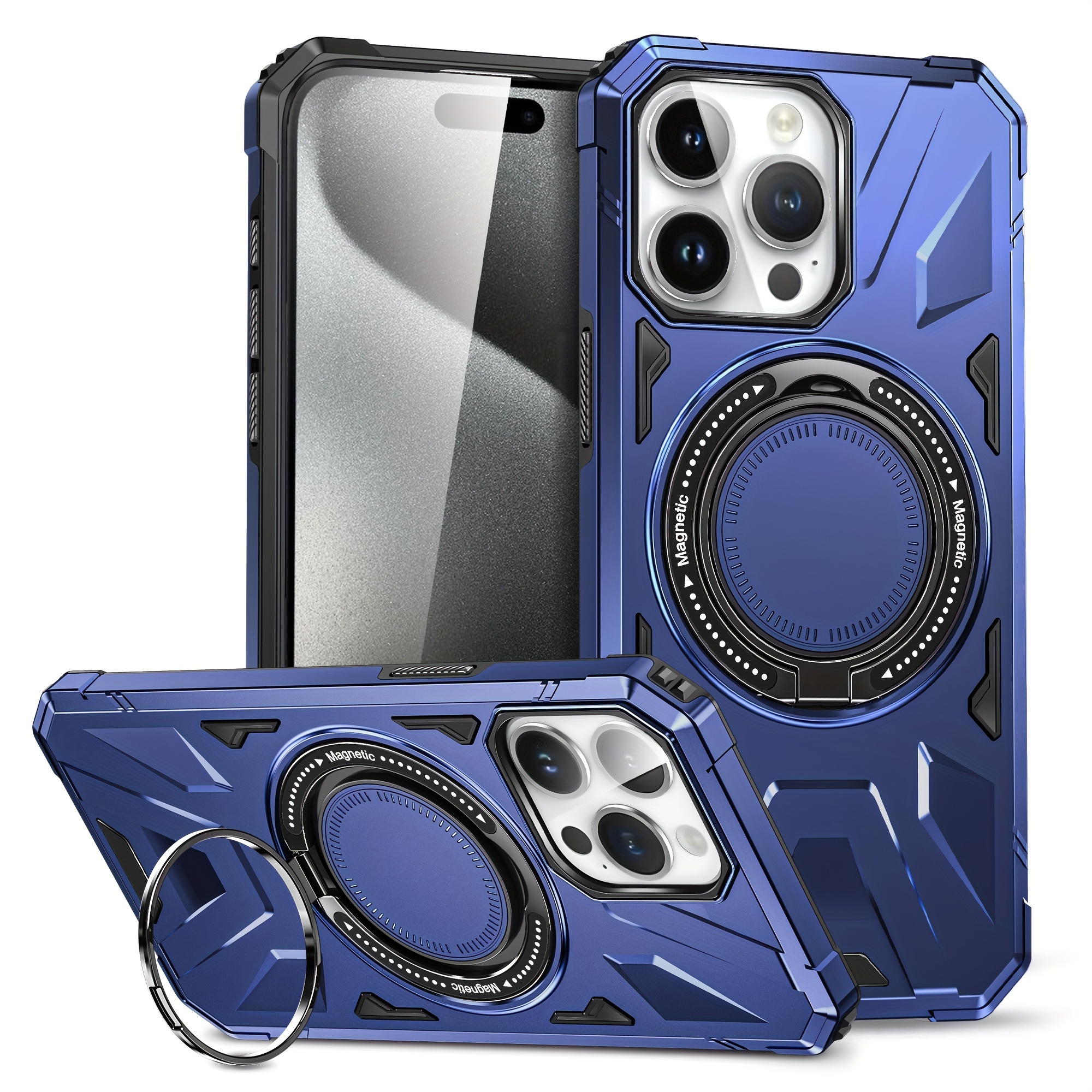 Phone Case for iPhone 15,15 Pro,15 Plus,15 Pro Max Case,Heavy Duty  Shockproof Full Body Phone Cover Built in 360°Rotatable Ring Holder  Magnetic