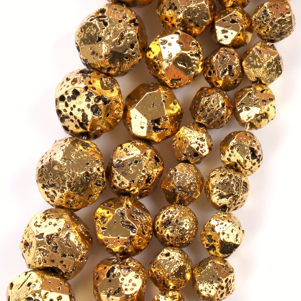 

6mm (0.236")-10mm (0.393") Faceted Natural Golden Hematite Lava Stone Round Beads For Diy Bracelets Necklace Jewelry Making Craft Supplies 15