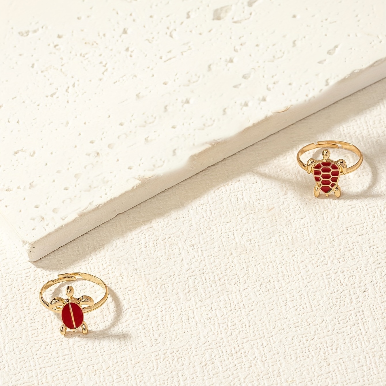 2pcs Lucky Turtle Adjustable Cuff Ring Set