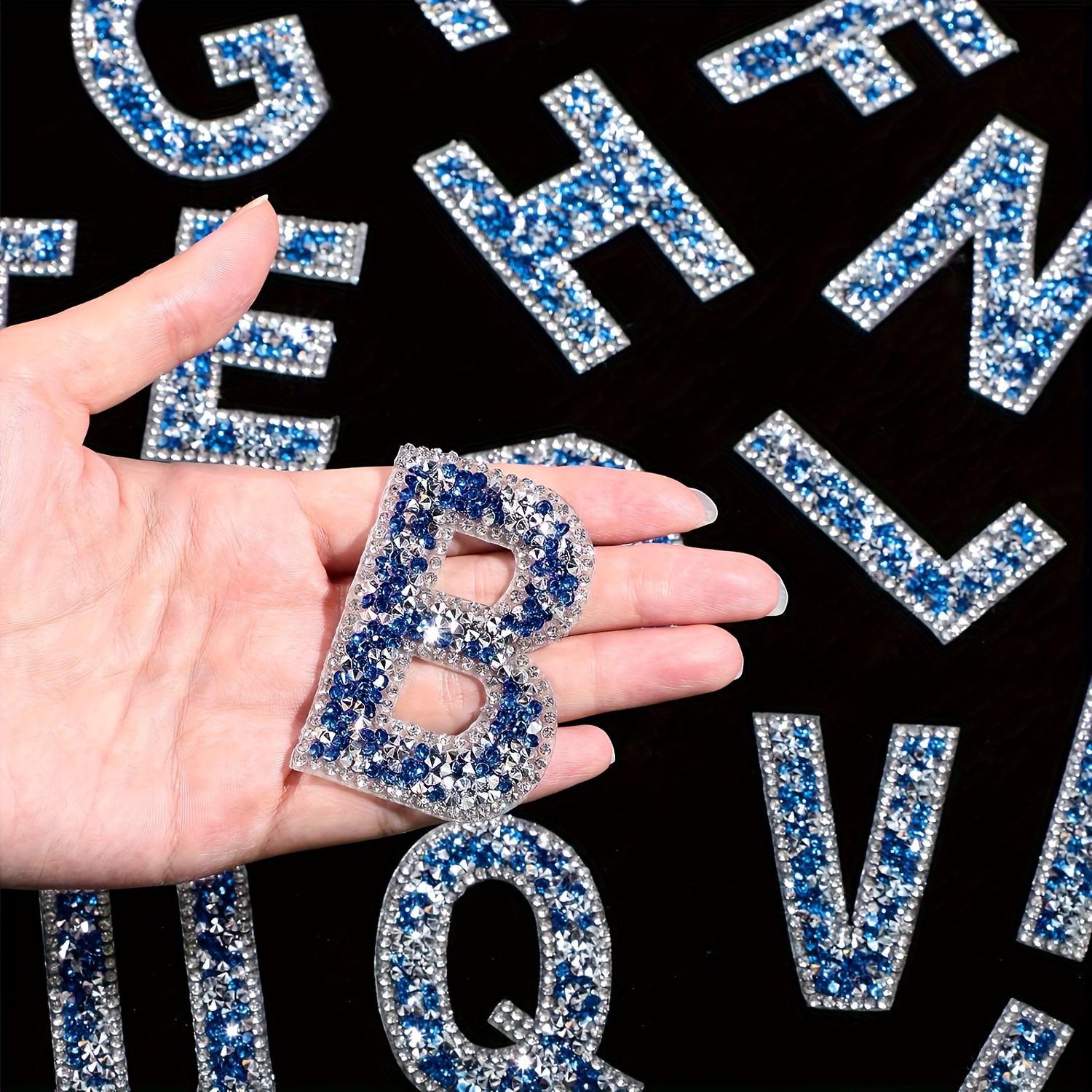 Self Adhesive Rhinestone Letter Glitter Alphabet Stickers Numbers Applique  Silver Crystal Letter Stickers for Clothing Jeans Caps Shoes 