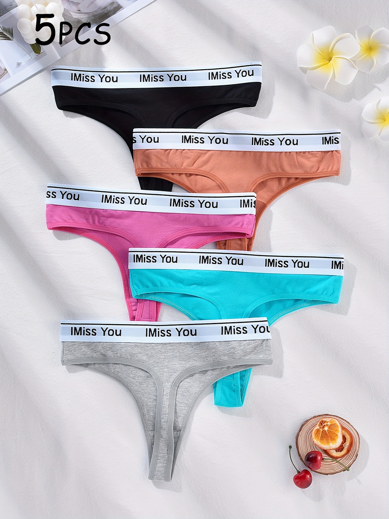 5pcs Letter Tape Thongs, Soft & Comfy Stretchy Intimates Panties, Women's  Lingerie & Underwear