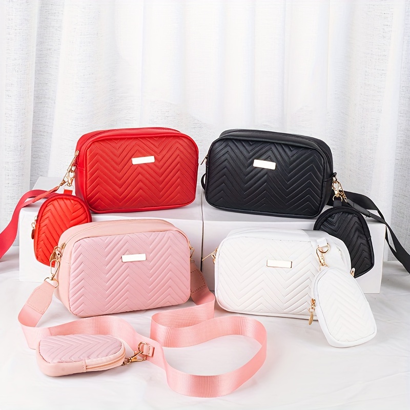 

Embossed Wave Pattern Fashion Crossbody Bag With Coin Purse, Casual Versatile Sling Bag (2pcs/set)