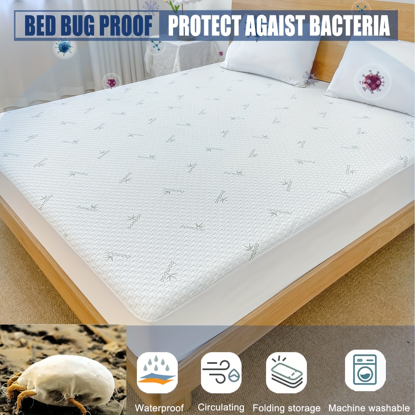 Protector de colchón impermeable, transpirable, suave, protector de colchón  lavable, funda de colchón silenciosa, funda de cama impermeable, protector