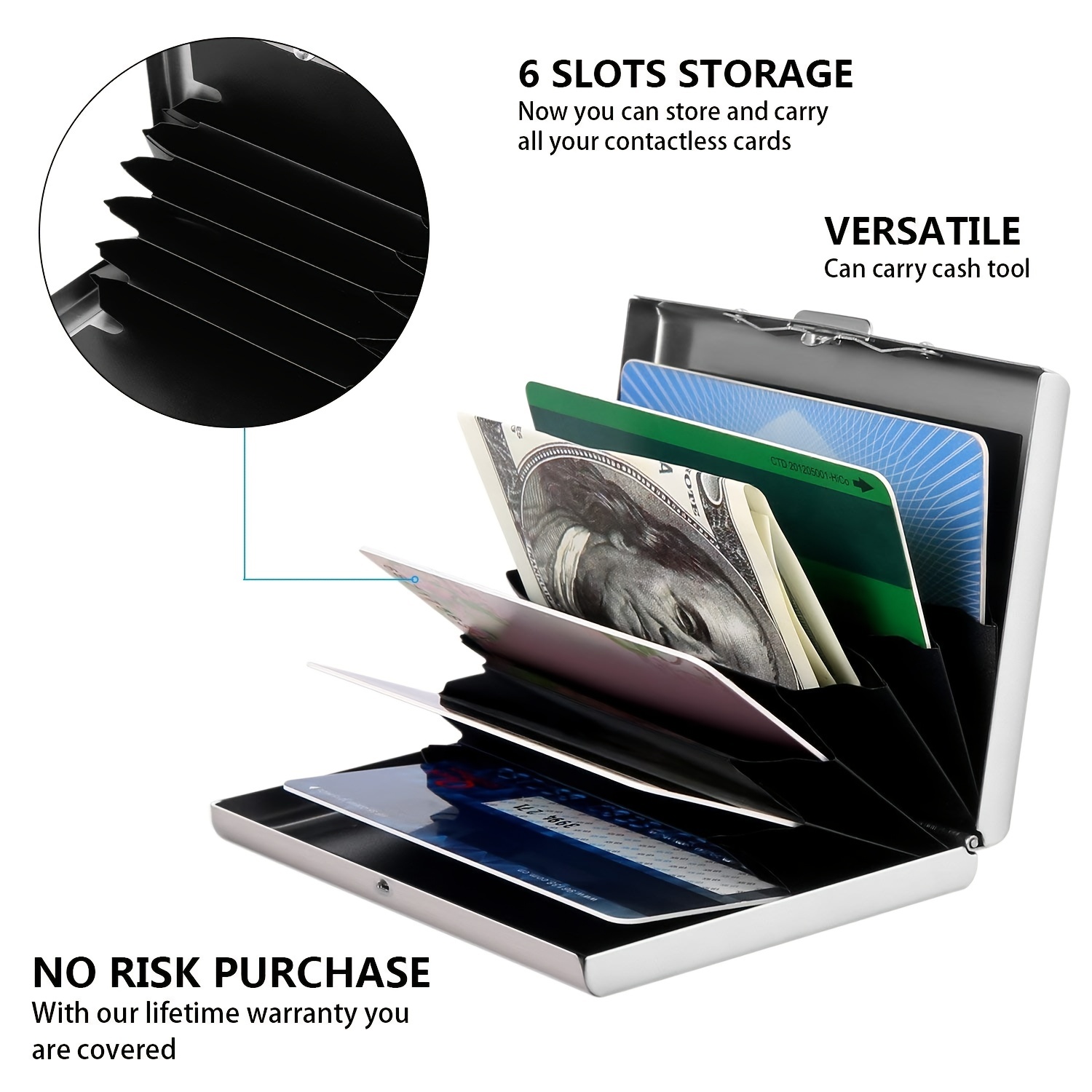 RFID Blocking Metal 6 Slots Stainless Steel Aluminum Credit Card Holder  wallet case for Men a