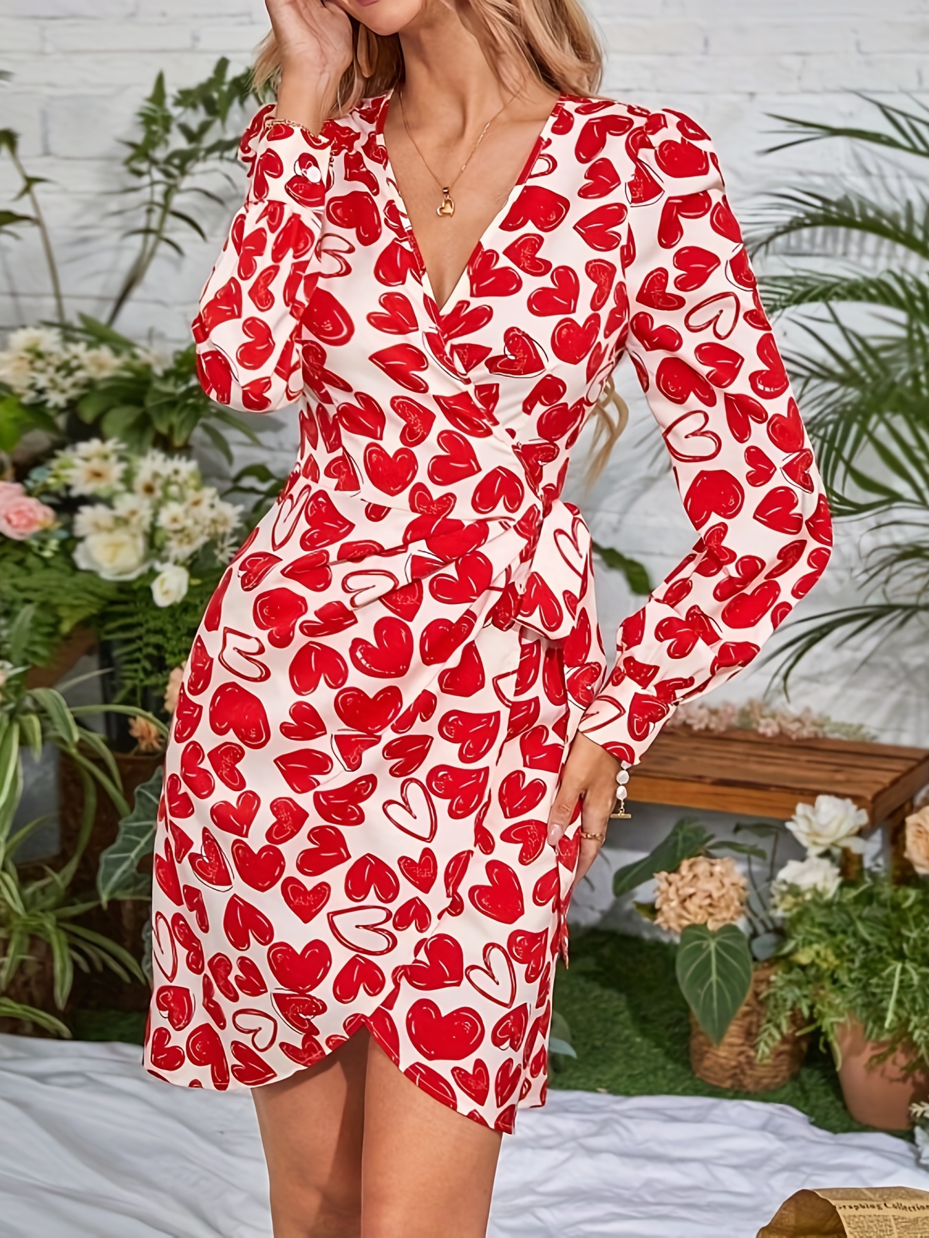 White wrap dress on sale with red flowers