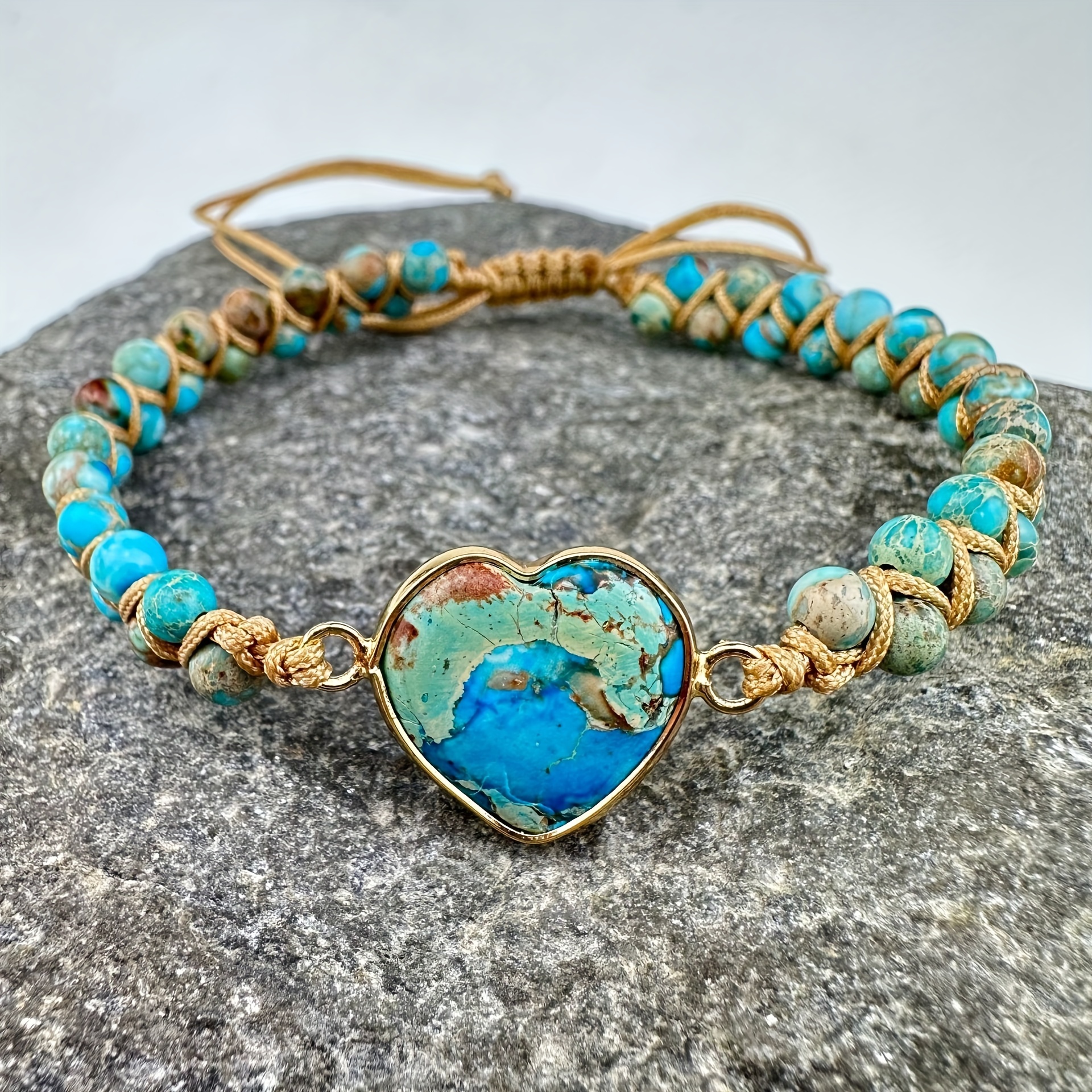 Blue Double Layer Stone Beaded Bracelet in Gold