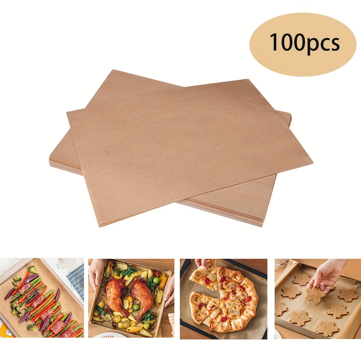 100pcs Parchment Paper Baking Sheets Non-Stick Precut Suitable