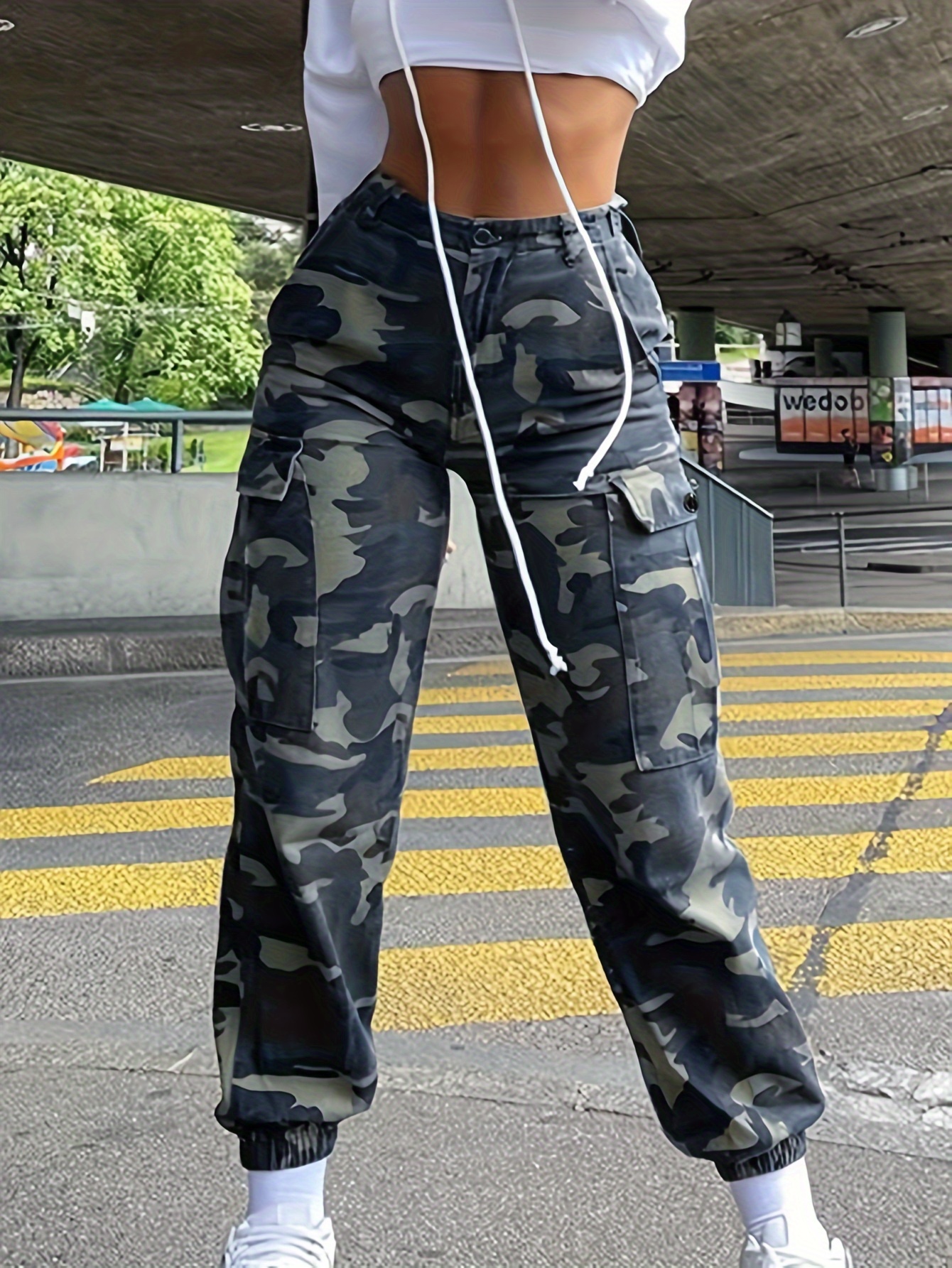 SDCVRE Pantalones de chándal de Mujer Retro Pocket Hip Hop