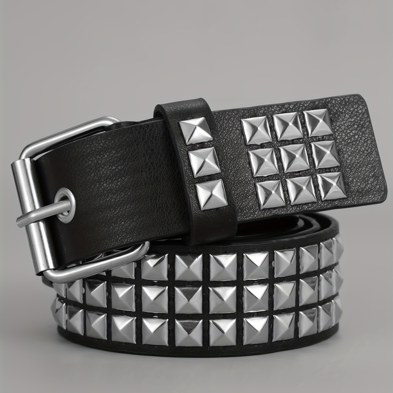 Men's Fashionable Khaki Small Square Print Pu Leather Belt - Temu