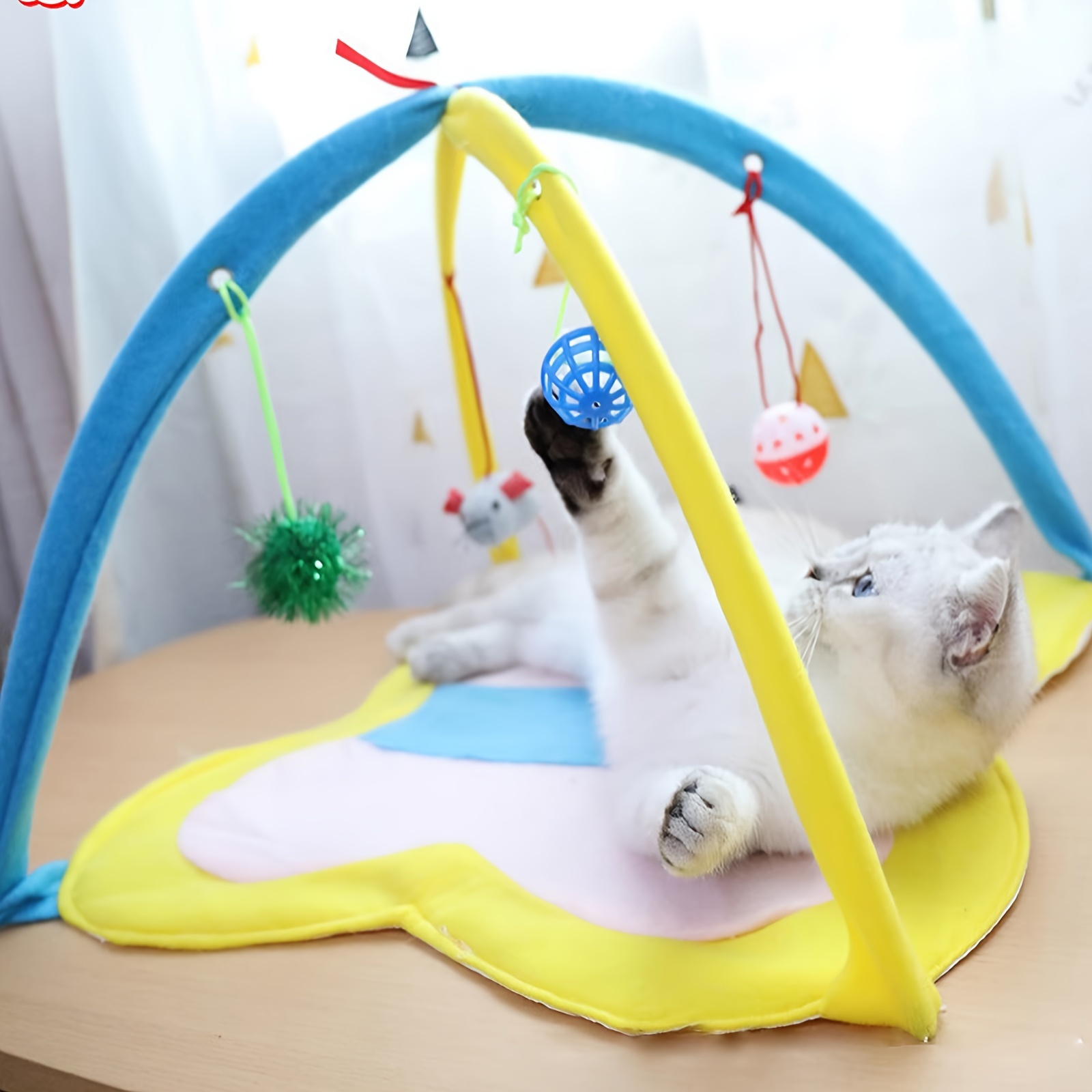 

Pet Cat Hammock Foldable Fun Cat Teaser Mat With Hanging Ball Toys Interactive Cat Sound Toy With Bell