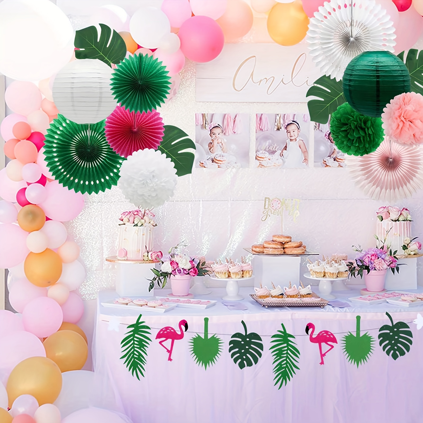 Tropical Flamingo Palm Leaves Party Decorations Paper Fans - Temu