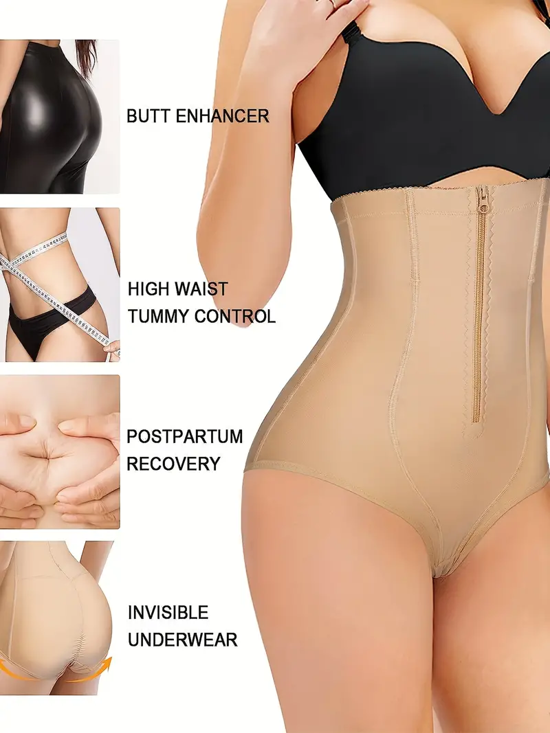 Zipper Butt Lifting Control Panties Slim Body Shaping High - Temu Canada