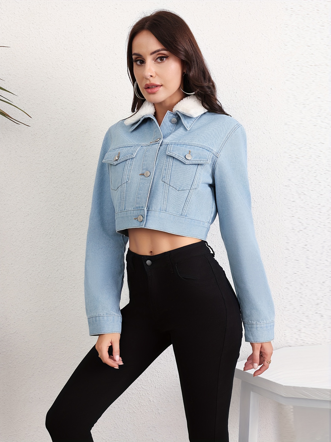 Fleece Liner Casual Denim Coat Long Sleeves Flap Pockets - Temu