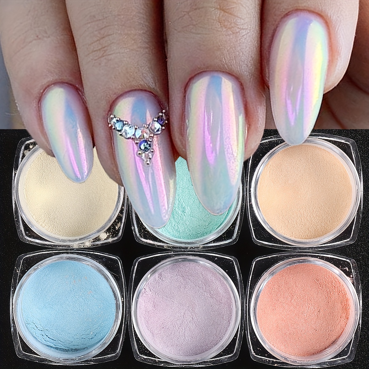 Chrome Nail Powder-Pearl Chrome Powder For Nails Kit Of 9 Pcs Iridescent  Nail Powder for DIY Manicure Decals