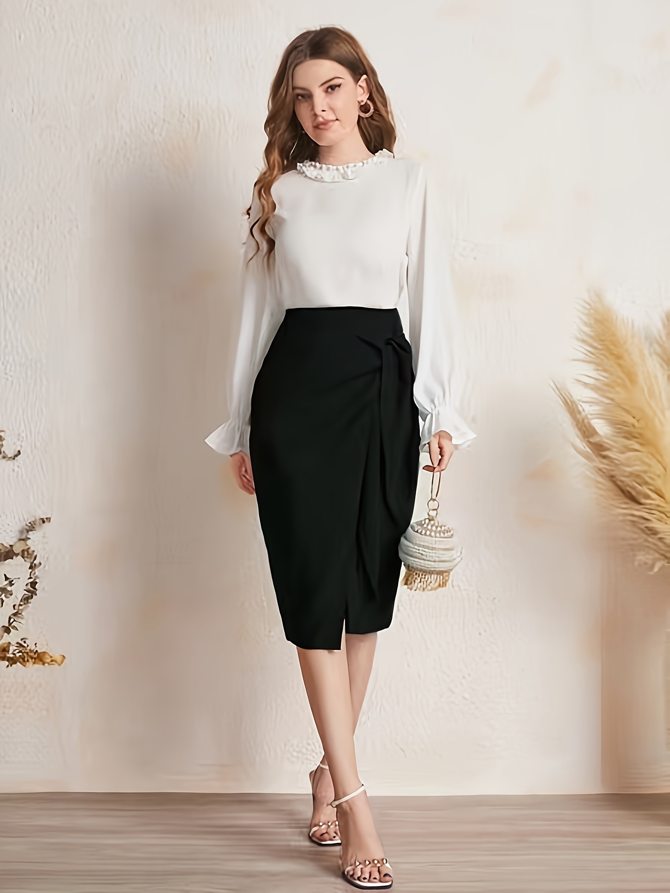 Solid Lace Up Bodycon Skirt, Elegant High Waist Midi Skirt, Women's Clothing