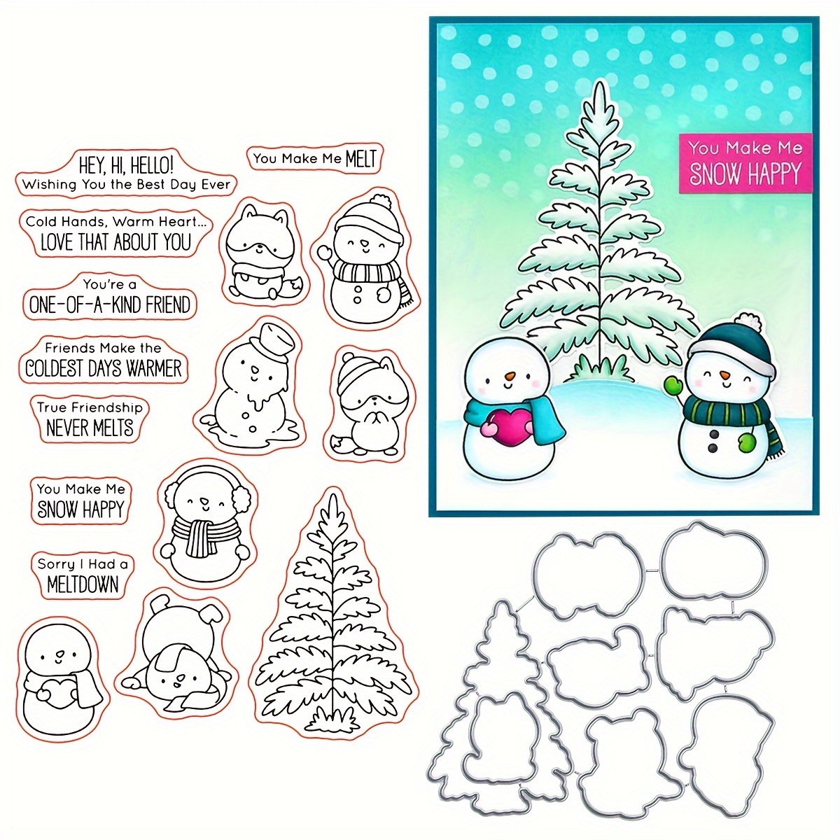 

1pc, 2024 New Happy Snowman, Silicone Clear Stamp And Die Set For Card Making, Diy Embossing Albums Decorative Crafts, Metal Cutting Molds, Scrapbooking Paper Craft Molds