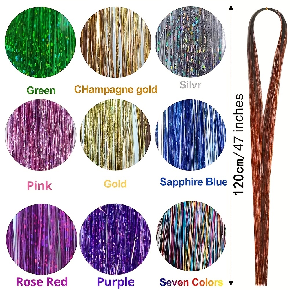 Hair Tinsel Kit, Tinsel Hair Extensions, 14 Colors Glittery Fairy Tensile  Hair Heat Risitant with Tools for Women Girls(Plier+Pulling Needle+100 Dark