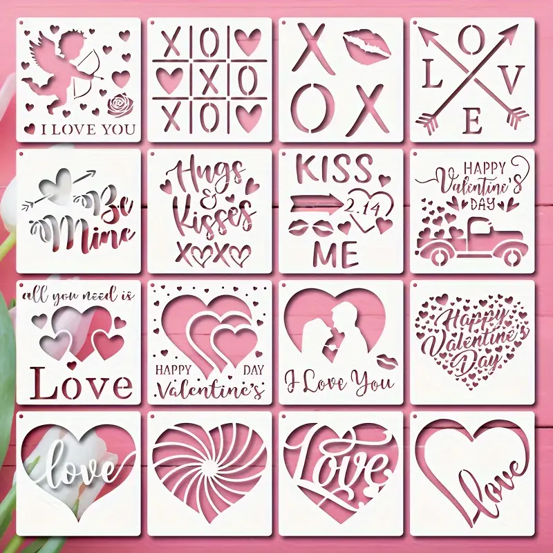 16pcs Valentine's Day Stencils Set For Painting, 5.1 Inch Reusable Heart  Love Painting Stencil Templates Stencil, Happy Valentine's Day Drawing  Templa